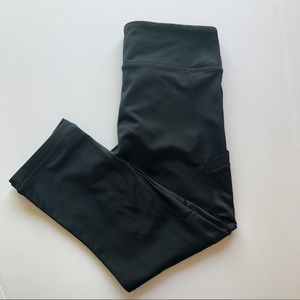 Fabletics Black Crop Leggings w/ Faux Leather SZ S